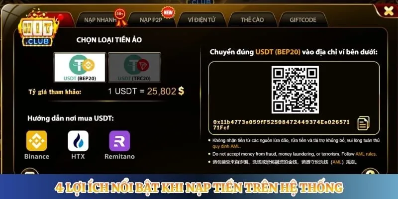 Nạp Tiền Hitclub 4 lợi ích nổi bật khi nạp tiền trên hệ thống
