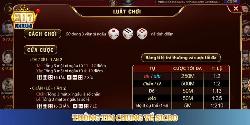 Thông tin chung về Sicbo